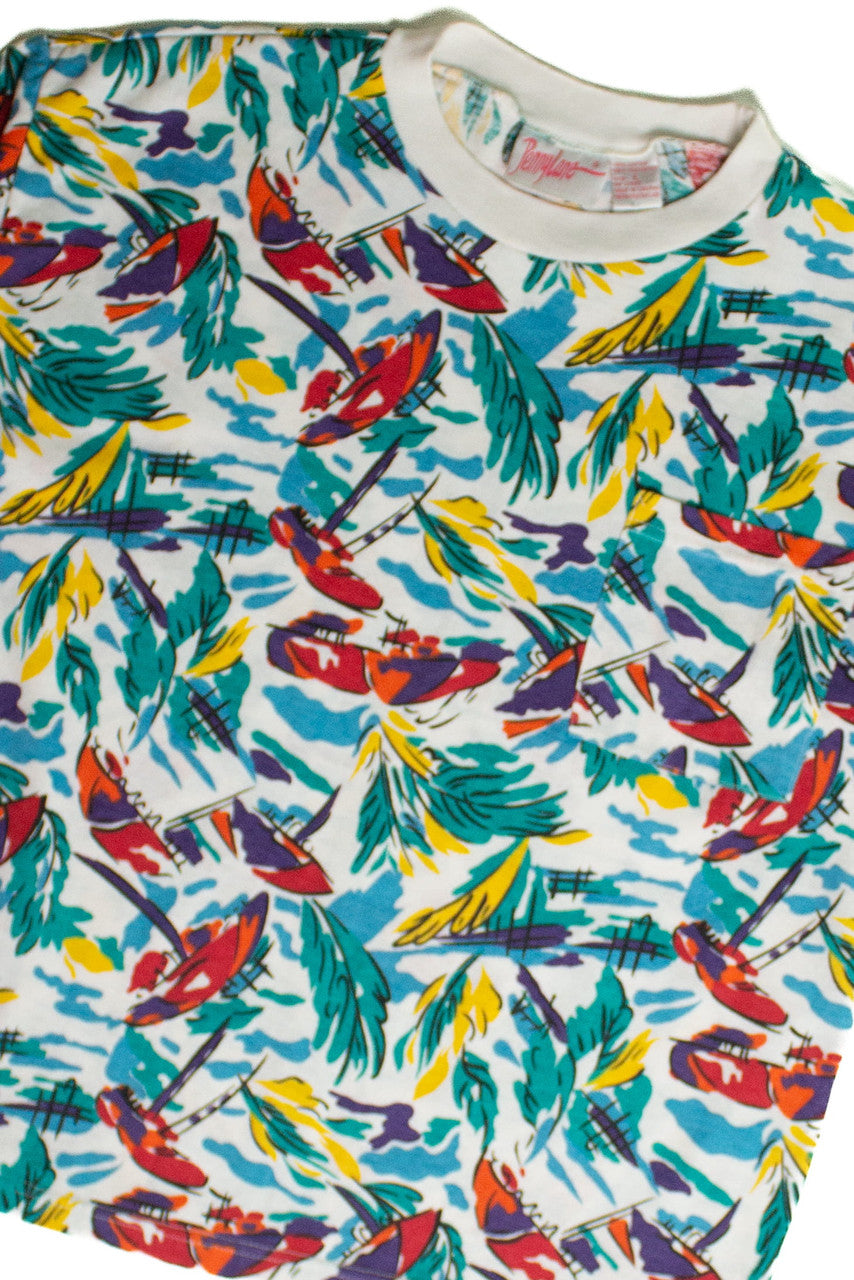 Vintage Tropical Print Pocket T-Shirt (sz. Large)