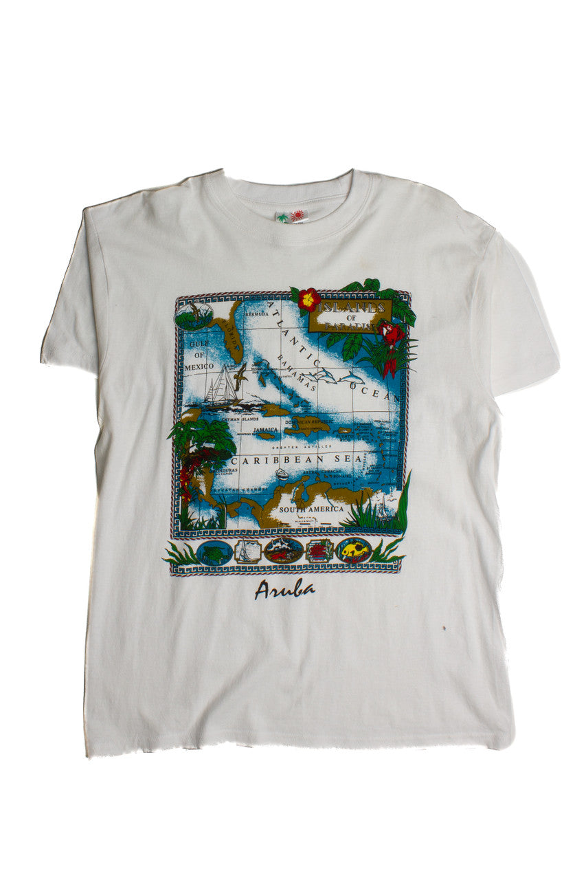 Vintage Aruba Map T-Shirt (1990s) 8479