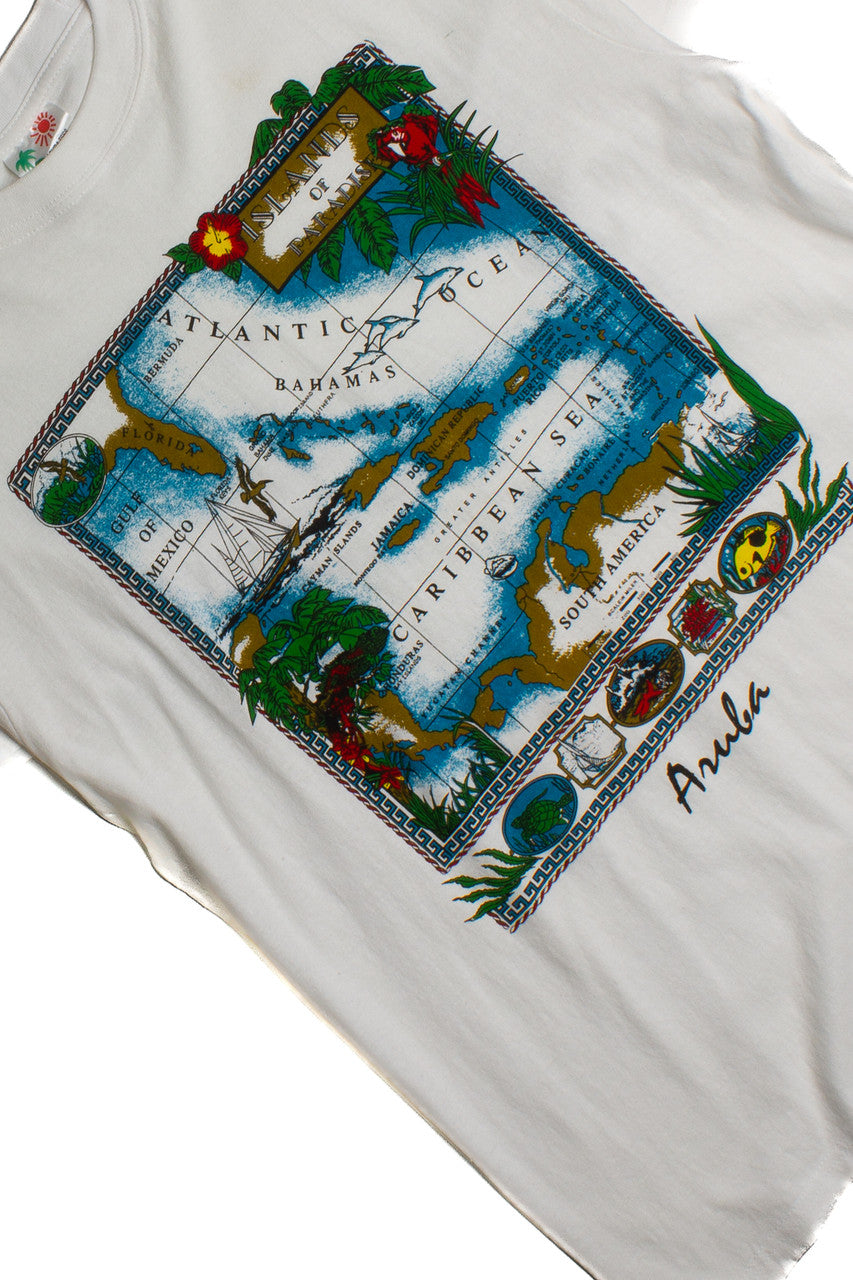 Vintage Aruba Map T-Shirt (1990s) 8479