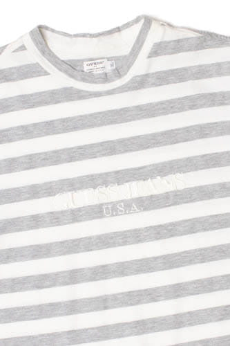 Vintage Guess Jeans Embroidered Logo Striped T-Shirt