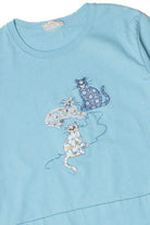Upcycled Fabric Applique Embroidered Cats T-Shirt