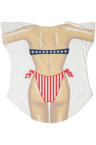 Vintage Santa Monica Pier Americana Swimsuit Cover-Up T-Shirt (1990s)