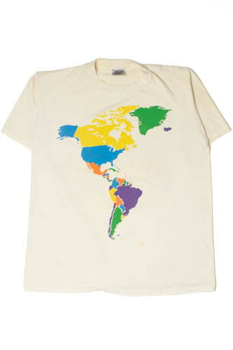 Vintage World Map Front & Back Single Stitch T-Shirt (1990s)