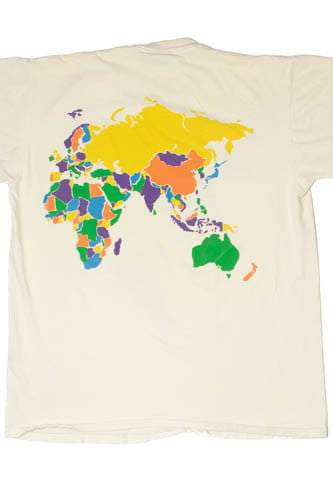 Vintage World Map Front & Back Single Stitch T-Shirt (1990s)