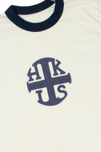 Vintage Hong Kong International School Logo Navy Ringer T-Shirt