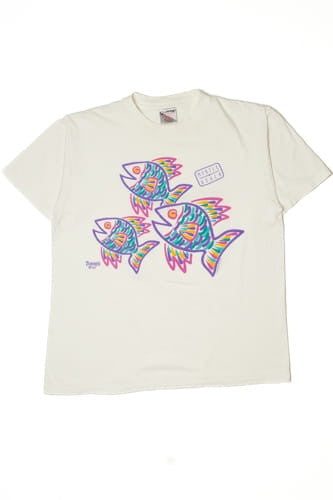 Vintage 1993 Myrtle Beach Embossed Fish Graphic T-Shirt