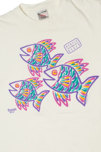Vintage 1993 Myrtle Beach Embossed Fish Graphic T-Shirt