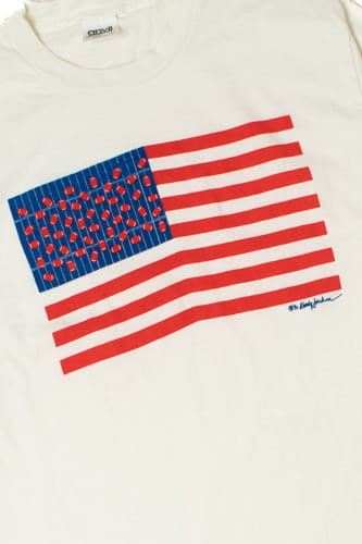 Vintage 1990 American Flag With Footballs T-Shirt