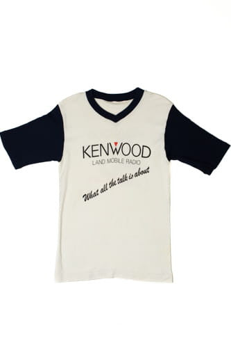 Vintage Kenwood Land Mobile Radio Navy V-Neck Ringer T-Shirt
