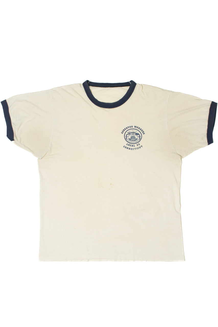 Vintage Asbestos Workers Union Logo Navy Ringer T-Shirt