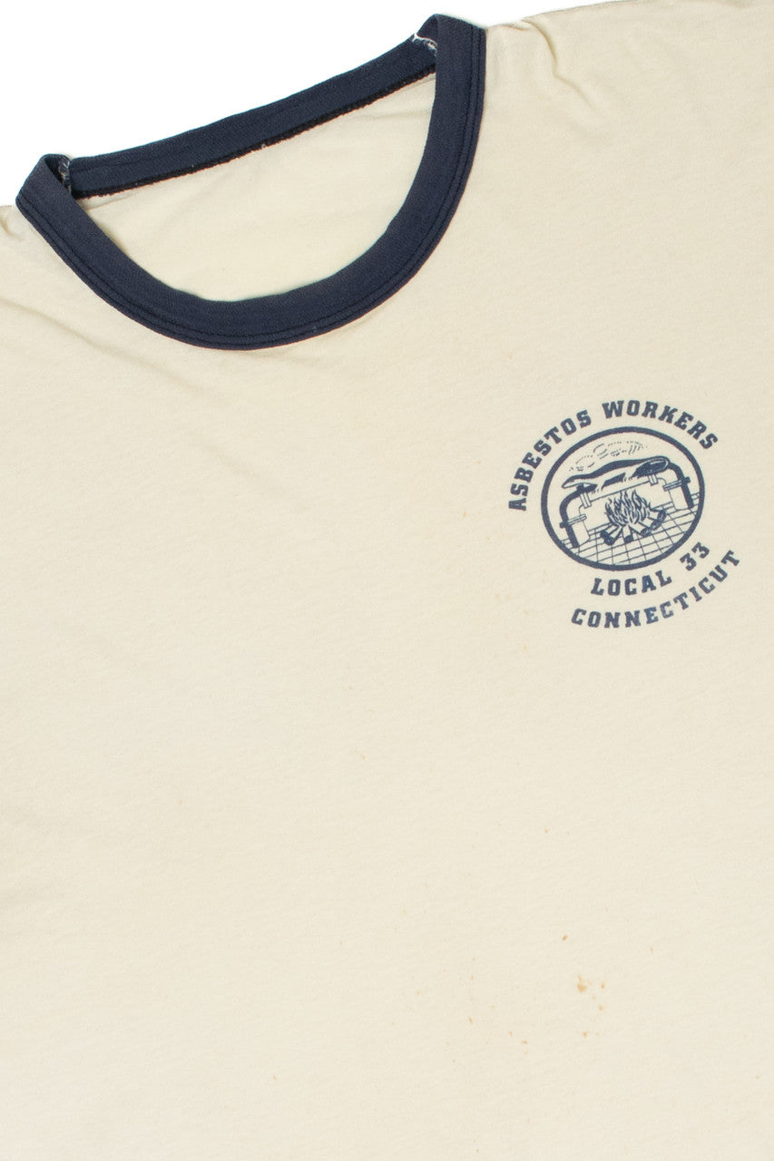 Vintage Asbestos Workers Union Logo Navy Ringer T-Shirt