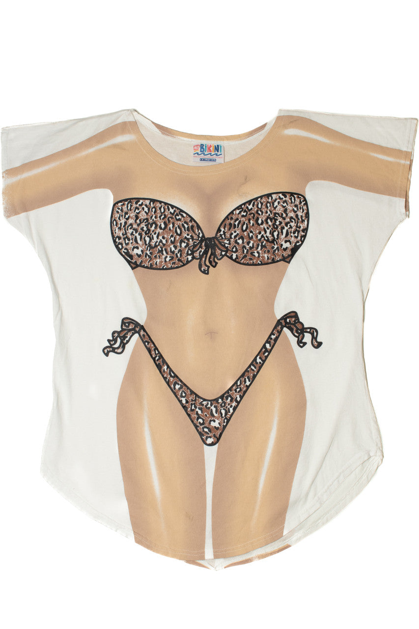 Vintage Cheetah Print Beach Swimsuit Cover-Up T-Shirt (1990s)