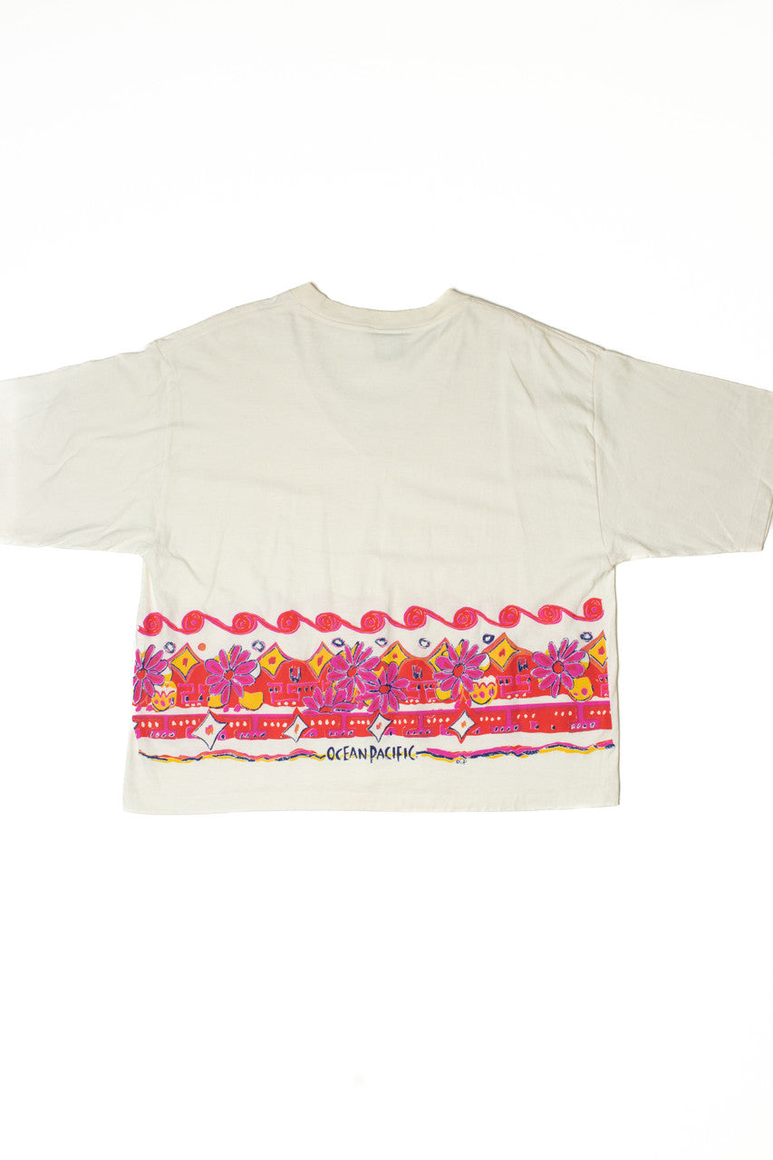Vintage Bright Floral Ocean Pacific V-Neck T-Shirt