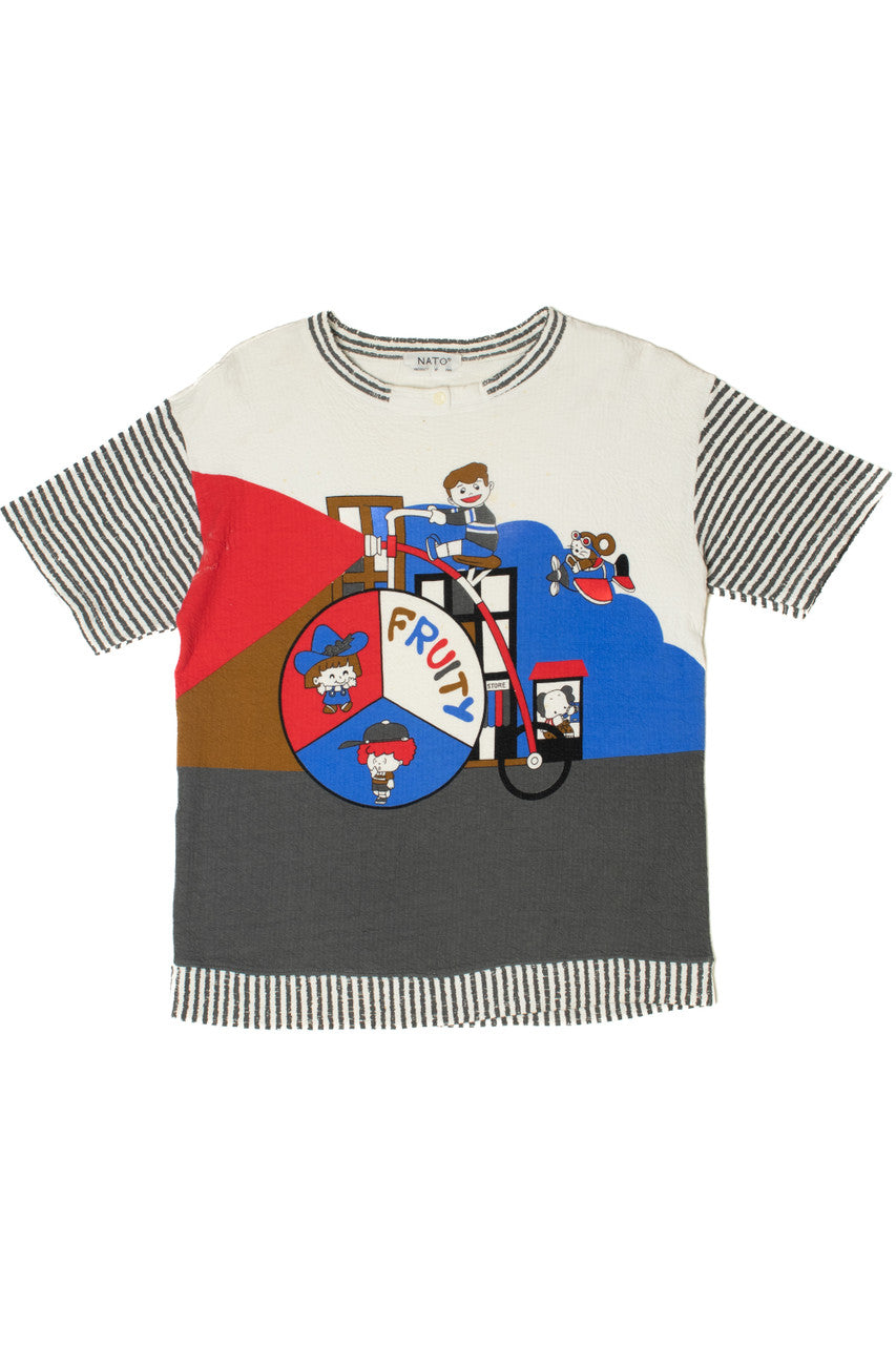 Vintage 1980's "Fruity Store" Striped Sleeve T-Shirt