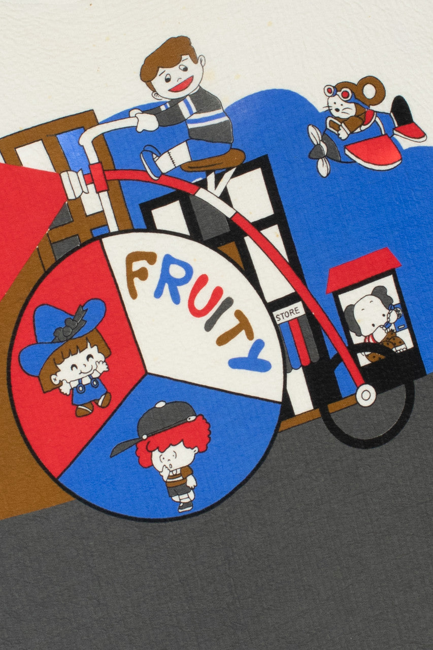 Vintage 1980's "Fruity Store" Striped Sleeve T-Shirt