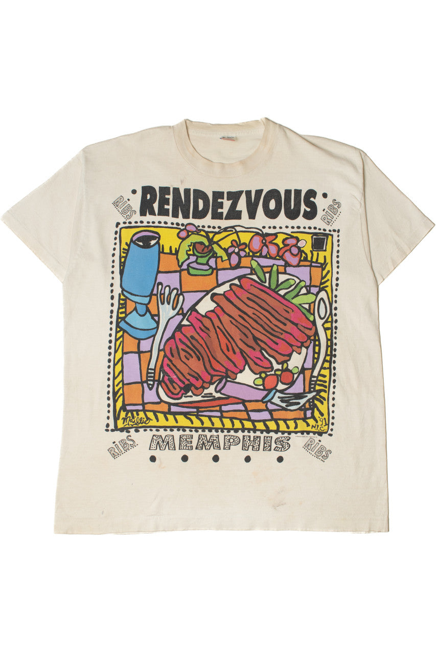 Vintage Rendezvous Ribs Memphis Art Print T-Shirt