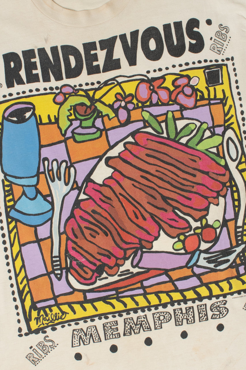Vintage Rendezvous Ribs Memphis Art Print T-Shirt