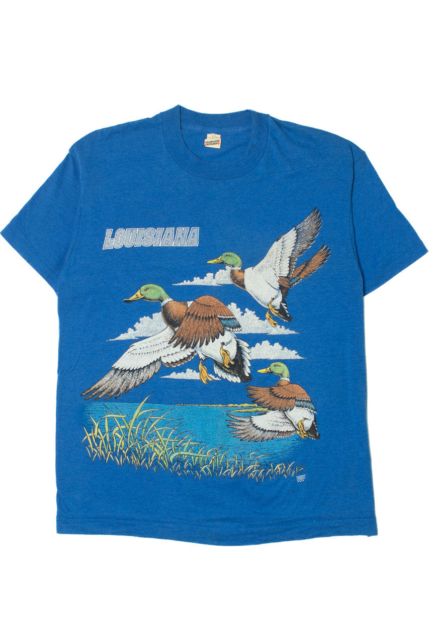 Vintage 1980's "Louisiana" Mallard Duck Embossed Print Screen Stars T-Shirt