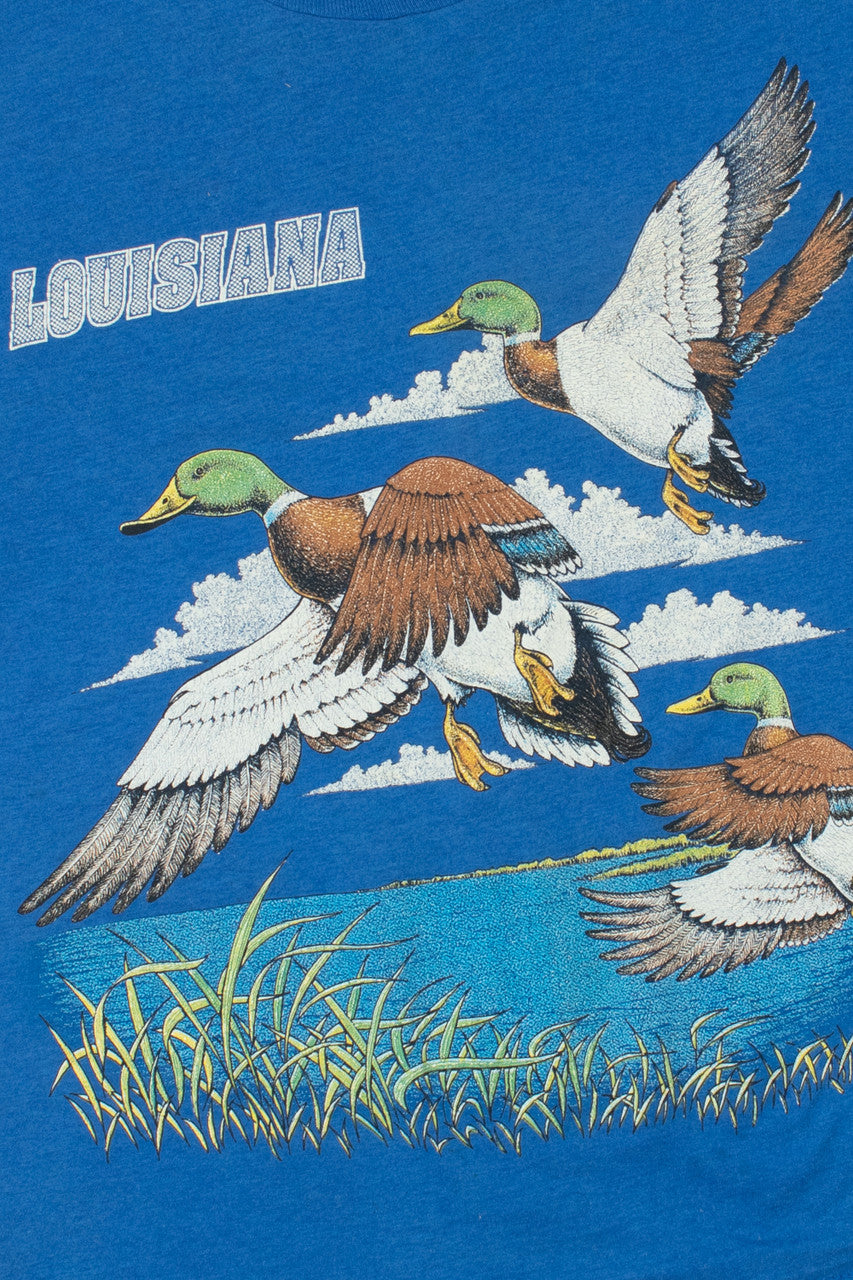 Vintage 1980's "Louisiana" Mallard Duck Embossed Print Screen Stars T-Shirt