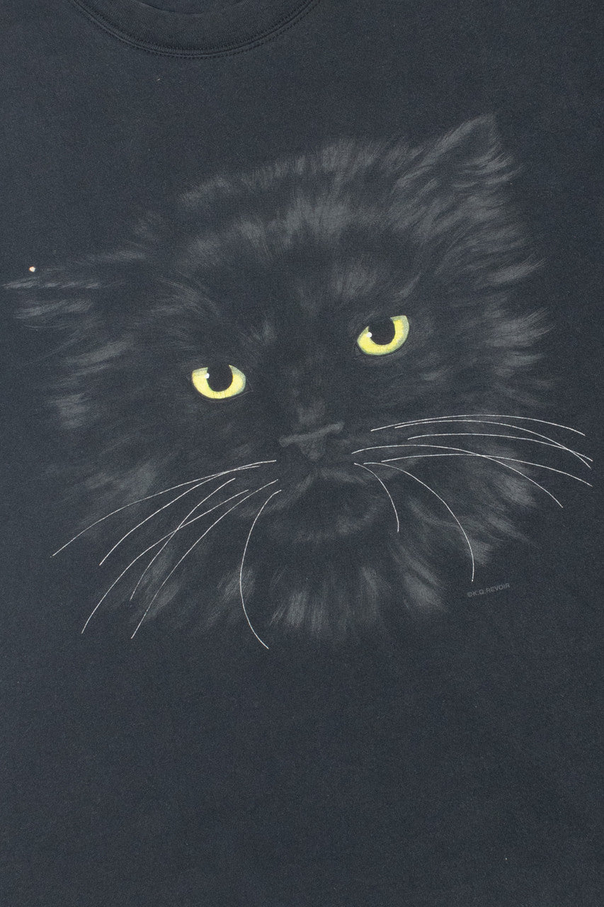Vintage Black Cat With Bright Yellow Eyes Single Stitch T-Shirt