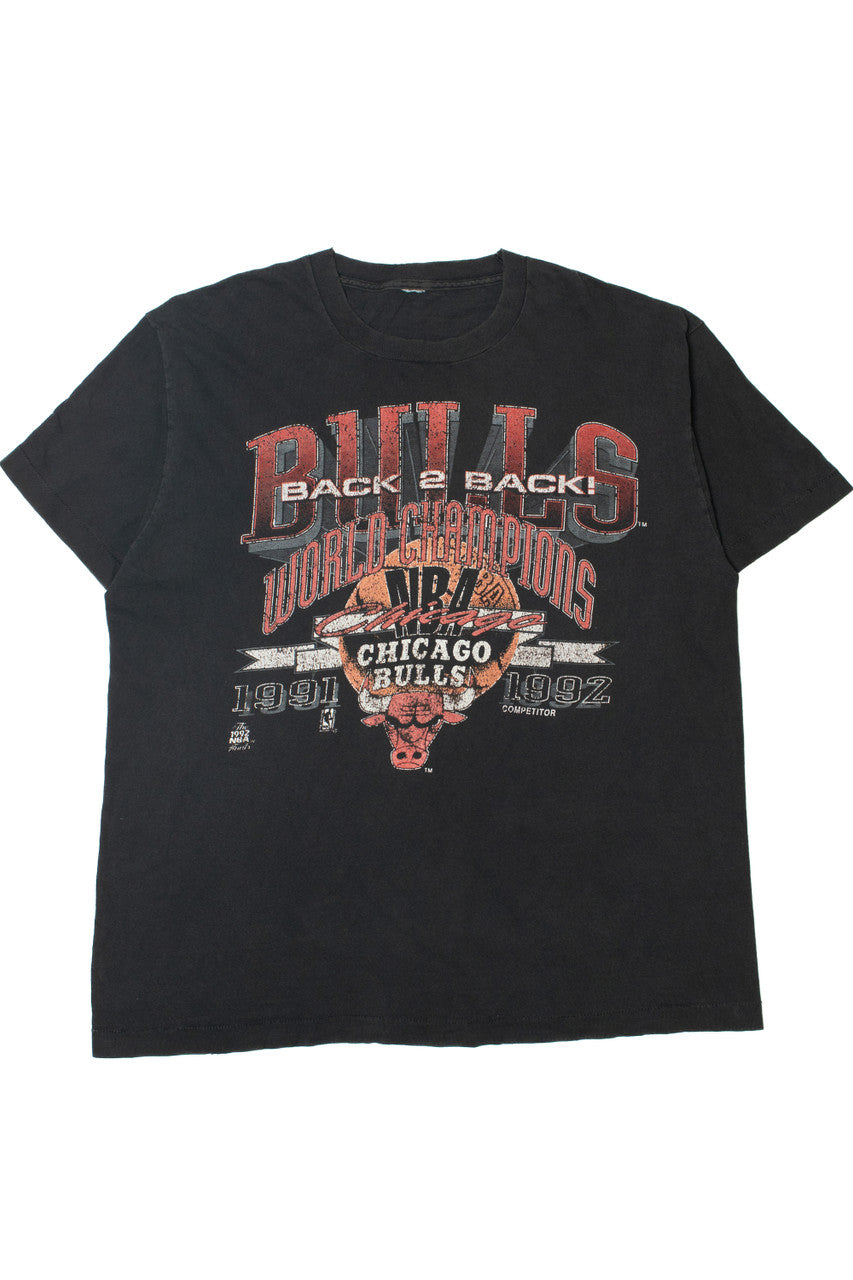 Vintage 1992 Distressed Chicago Bulls "Back 2 Back!" NBA Champions T-Shirt