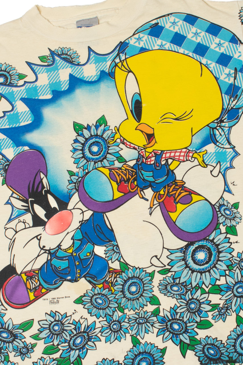 Vintage "Tweety" Flower Power Looney Tunes AOP T-Shirt