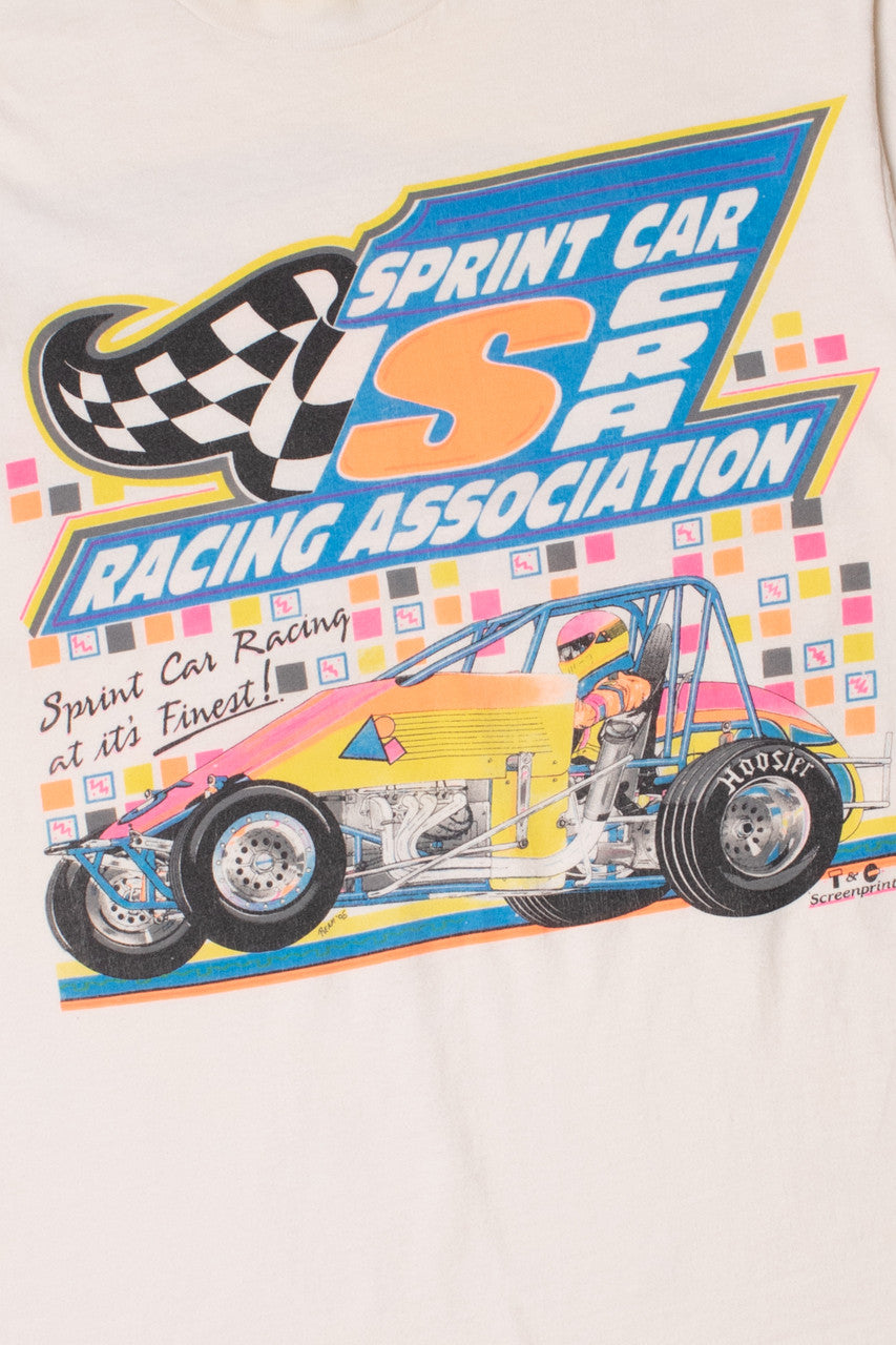 Vintage 1995 Sprint Car Racing Association Faded Neon T-Shirt