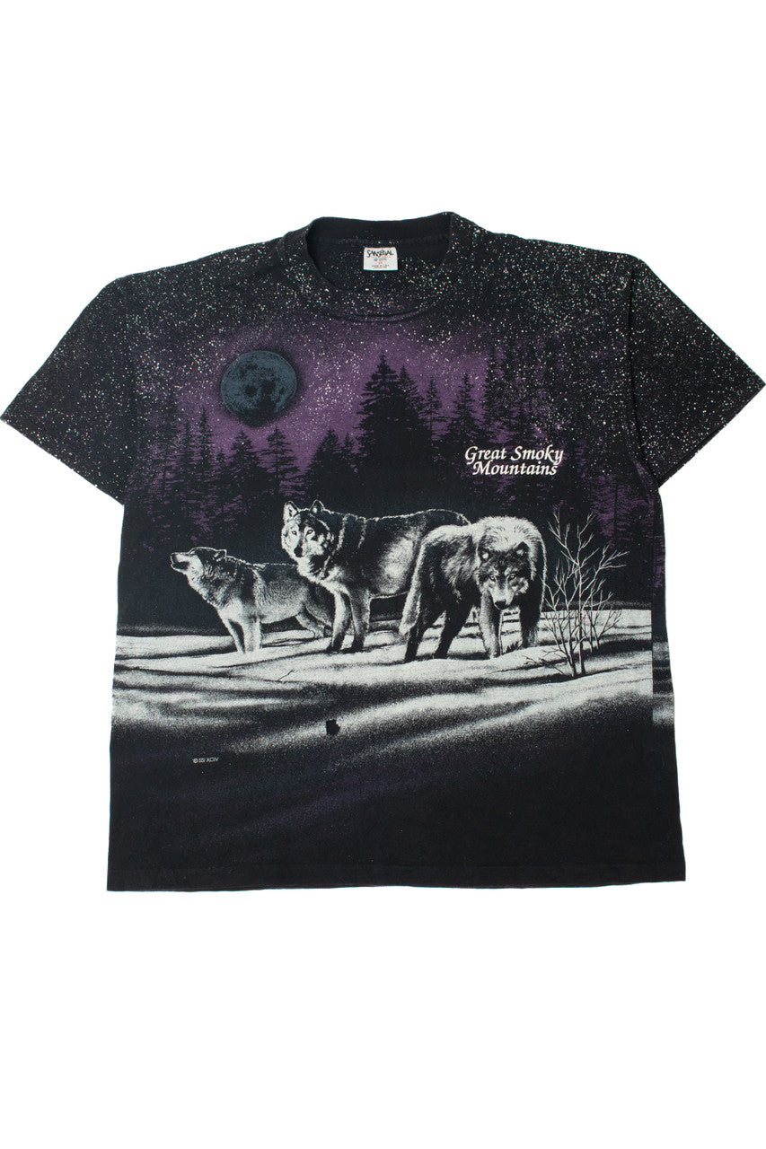 Vintage "Great Smoky Mountains" Wolf Moon All Over Print T-Shirt
