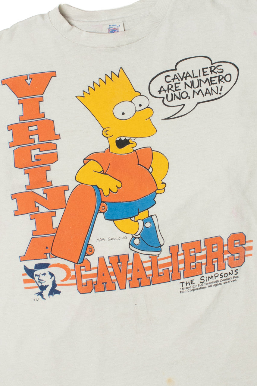 Vintage 1990 Bart Simpson University of Virginia Cavaliers T-Shirt