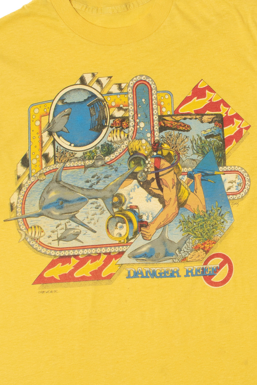 Vintage "Danger Reef" Scuba Diving Ocean Graphic T-Shirt