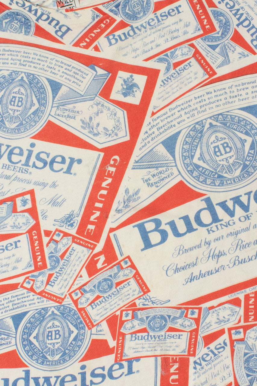 Vintage Budweiser All Over Print Single Stitch T-Shirt