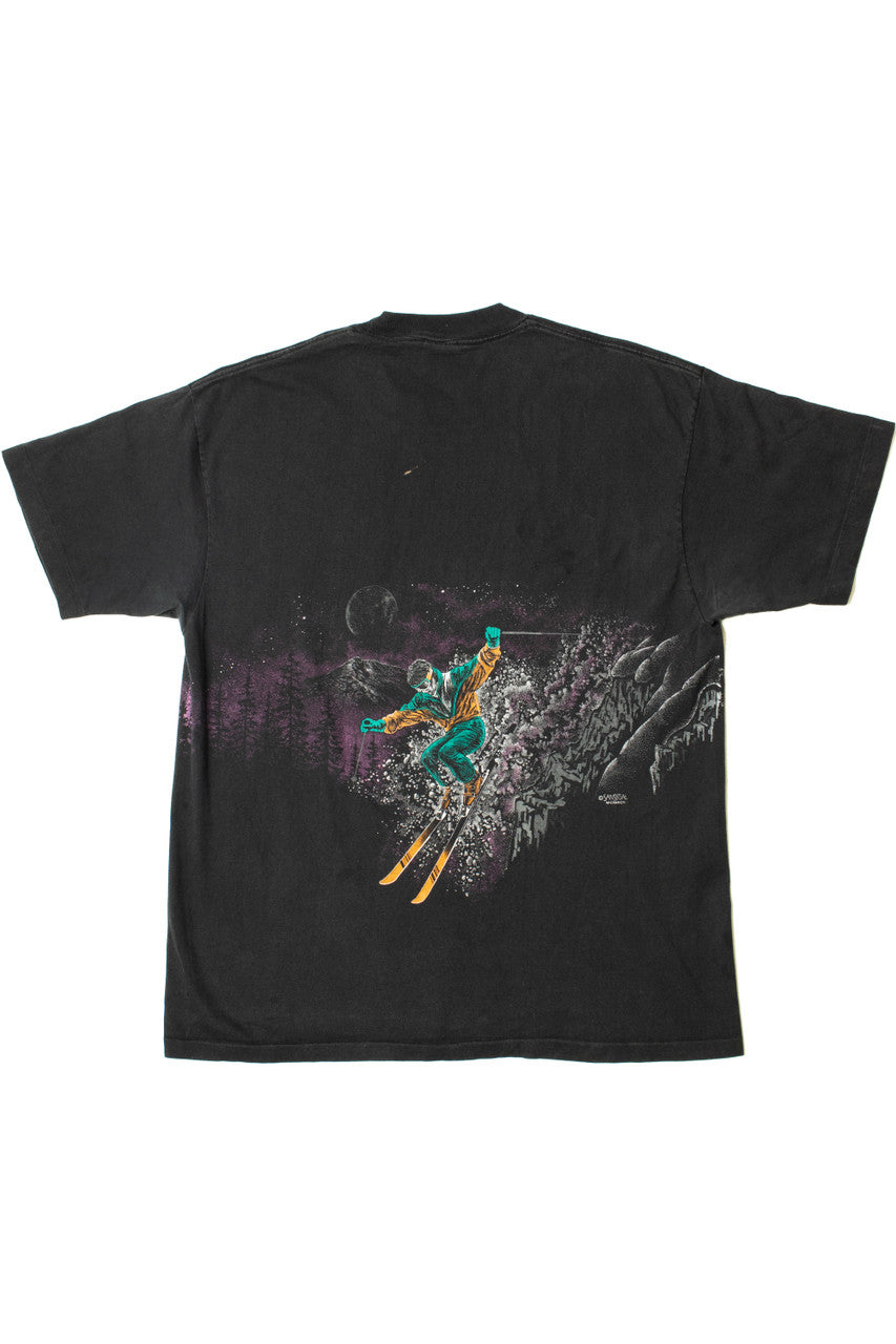 Vintage 1992 "No Guts No Glory" Skiing Wraparound Print T-Shirt