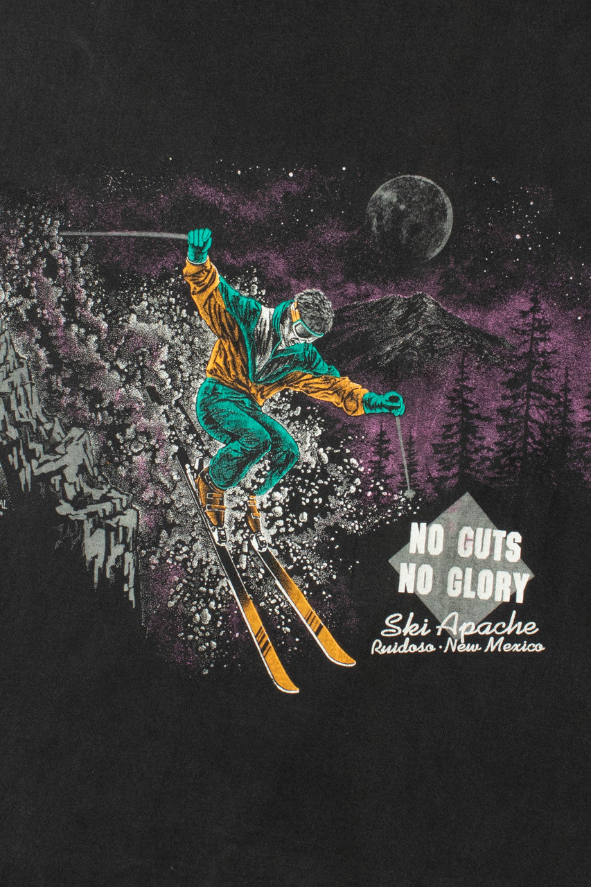 Vintage 1992 "No Guts No Glory" Skiing Wraparound Print T-Shirt