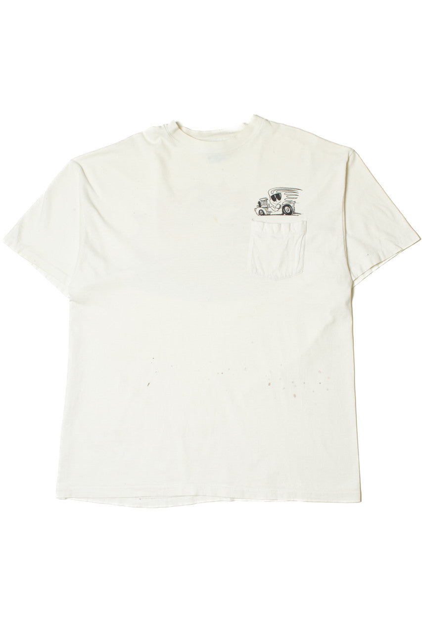 Vintage Hot Rod Cool Sun Car Illustration Single Stitch Pocket T-Shirt