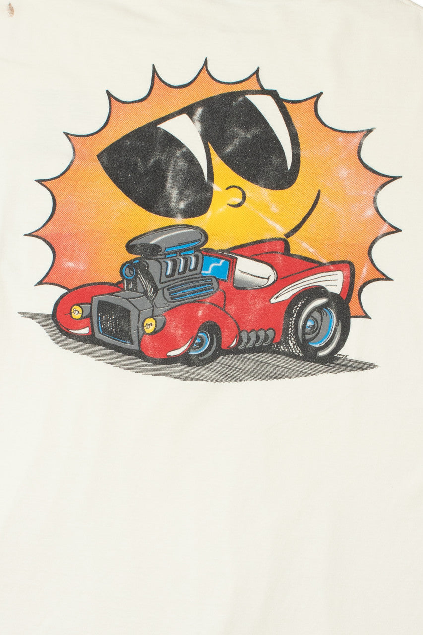 Vintage Hot Rod Cool Sun Car Illustration Single Stitch Pocket T-Shirt