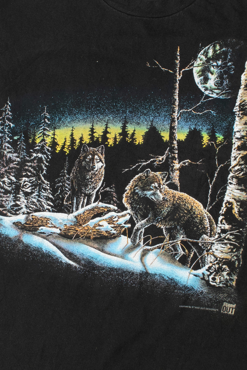 Vintage 1993 Wolf Full Moon "Wyoming" Single Stitch T-Shirt