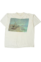 Vintage Vincent Van Gogh Fishing Boats Print T-Shirt