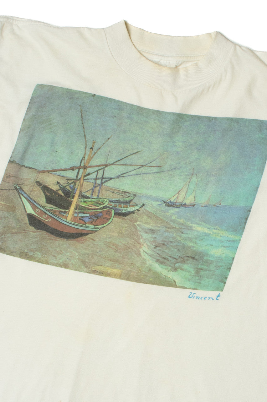 Vintage Vincent Van Gogh Fishing Boats Print T-Shirt