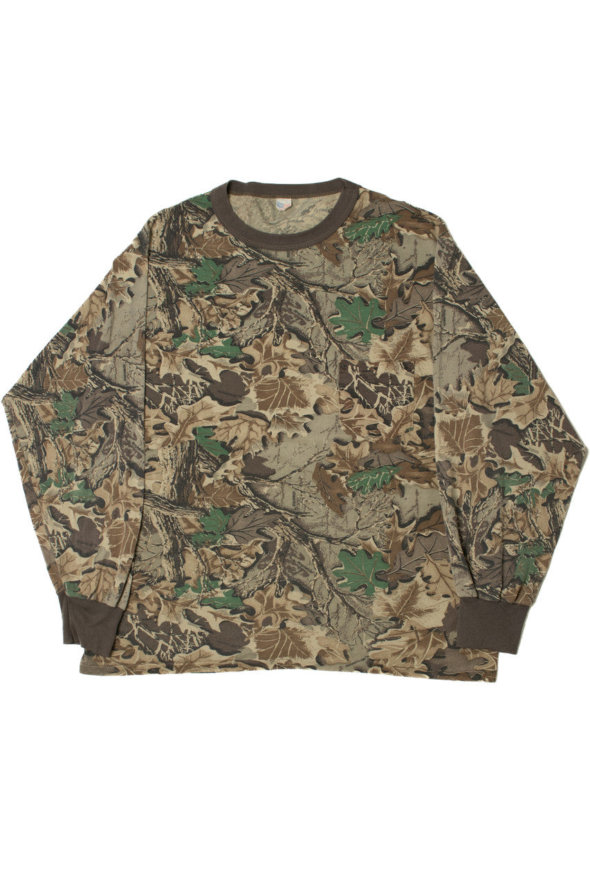 Vintage Advantage Leafy Camo Long Sleeve T-Shirt With Pocket