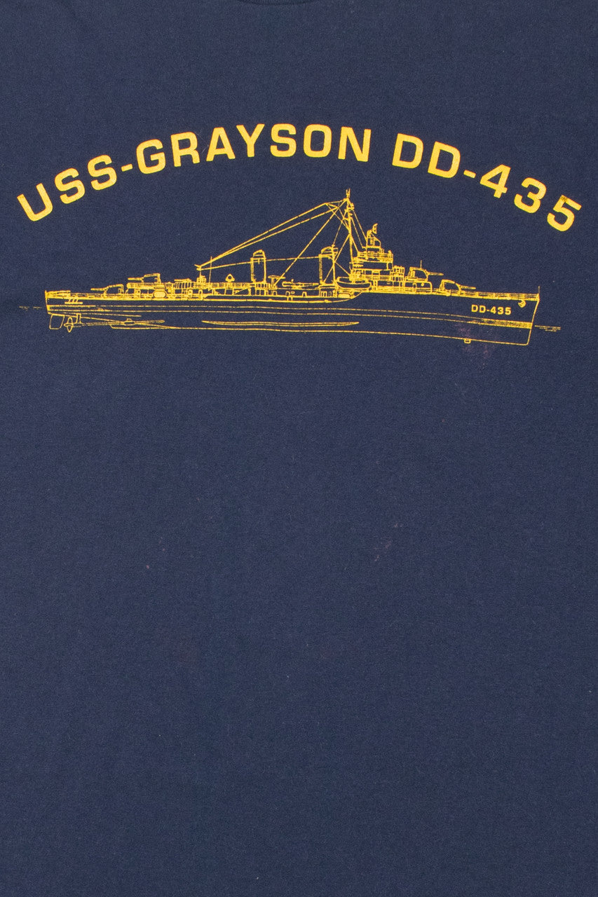 Vintage "USS-Grayson" US Navy Front/Back Print T-Shirt