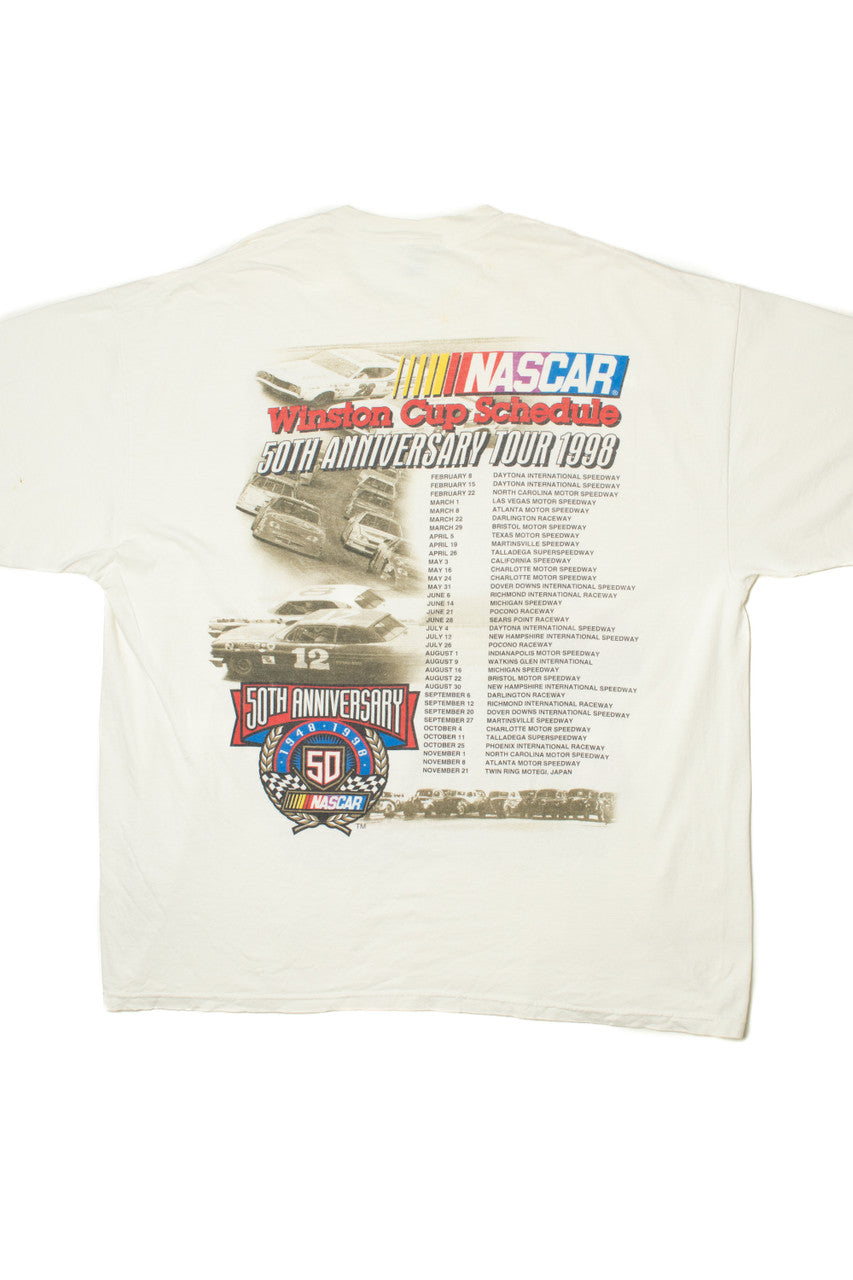 Vintage 1998 NASCAR 50th Anniversary Tour Front/Back Print T-Shirt