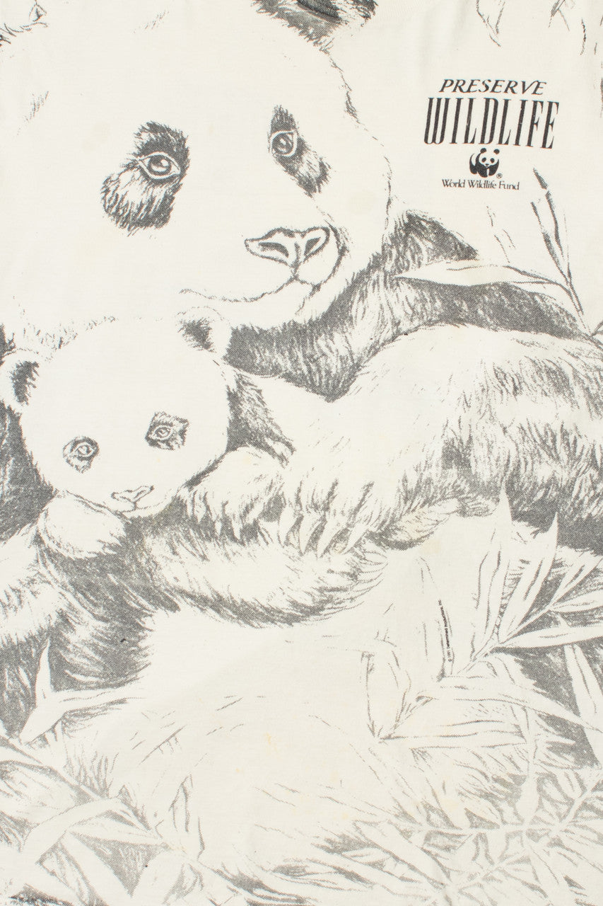 Vintage 1991 "Preserve Wildlife" World Wildlife Fund Panda Bear AOP T-Shirt
