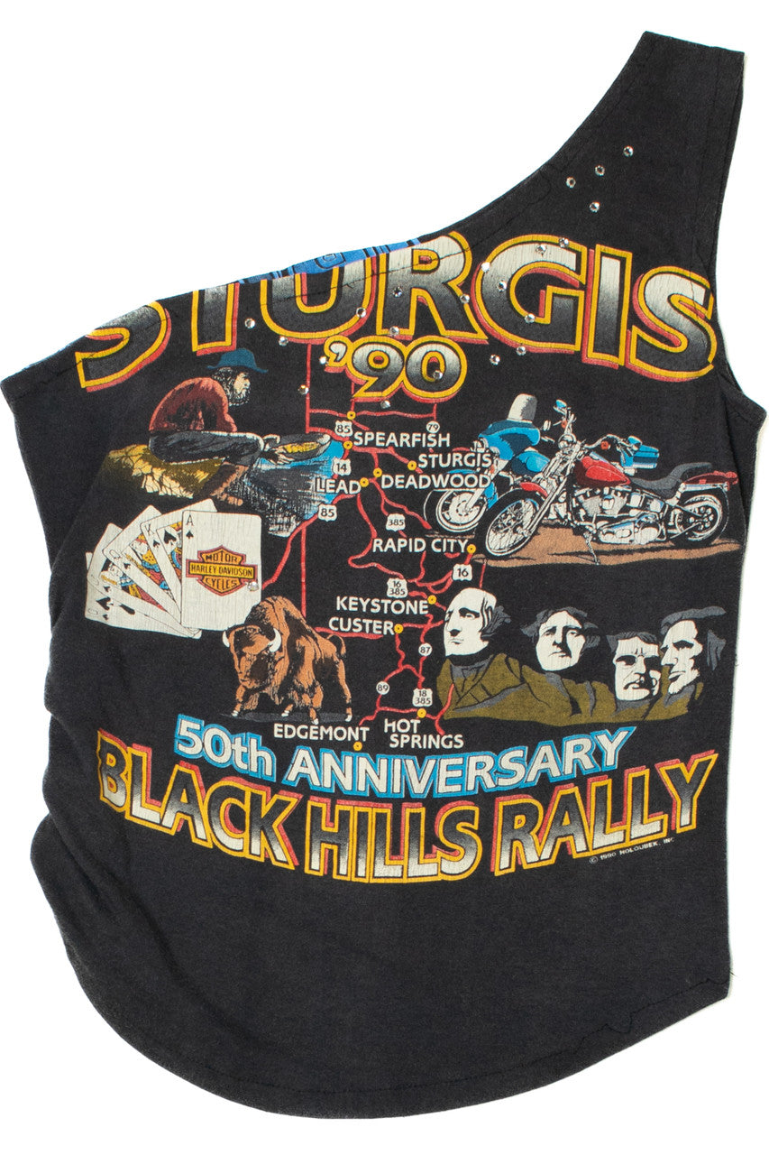 Vintage Upcycled 1990 Harley Davidson Sturgis Off Shoulder Tank Top