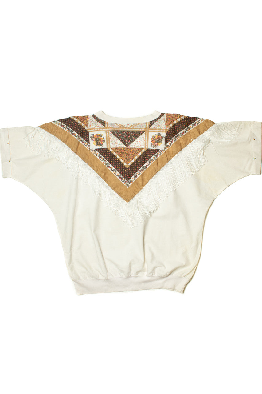 Vintage Quilt Print Beaded Fringe Hazelwood T-Shirt