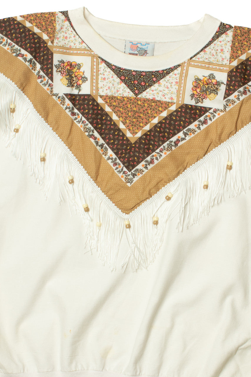 Vintage Quilt Print Beaded Fringe Hazelwood T-Shirt