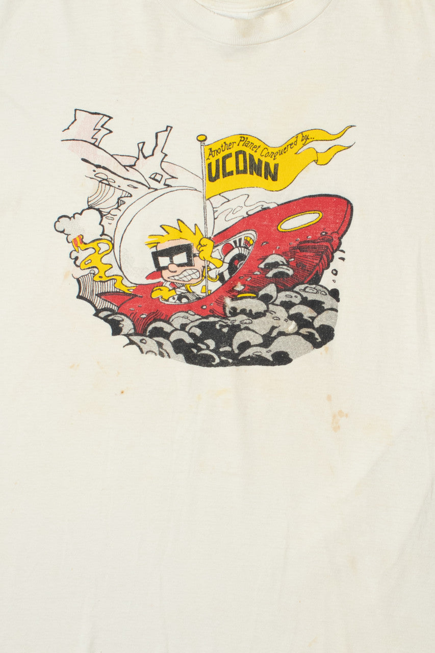 Vintage Distressed Calvin & Hobbes UCONN "What A Long, Strange Trip It's Been" T-Shirt