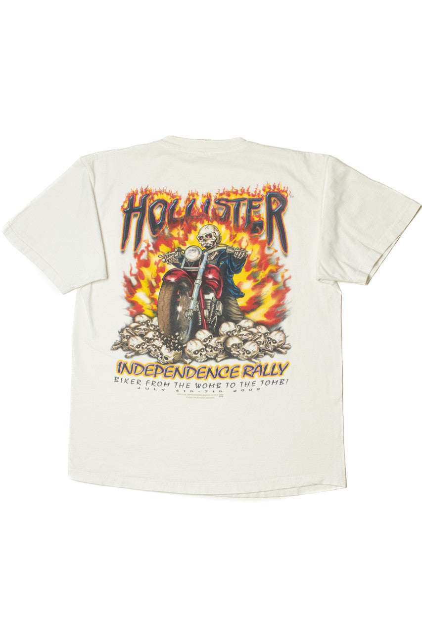Vintage 2002 Hollister Independence Rally "Biker From The Womb To The Tomb" T-Shirt