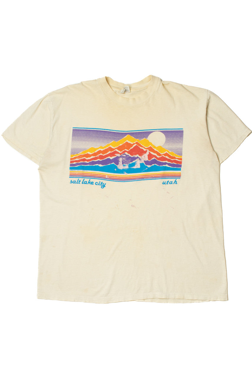 Vintage 1986 Salt Lake City Utah Mountain Graphic Print T-Shirt