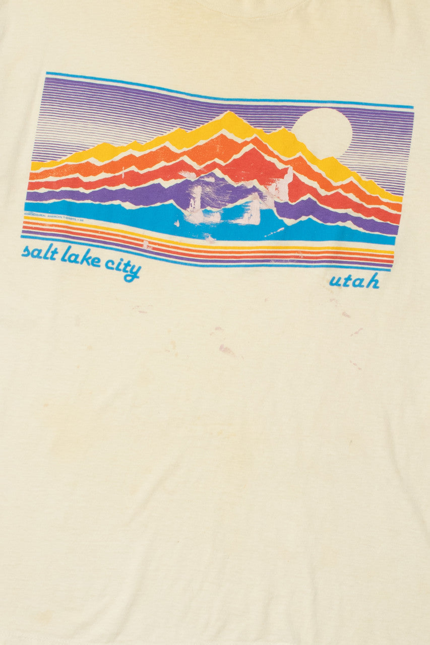 Vintage 1986 Salt Lake City Utah Mountain Graphic Print T-Shirt