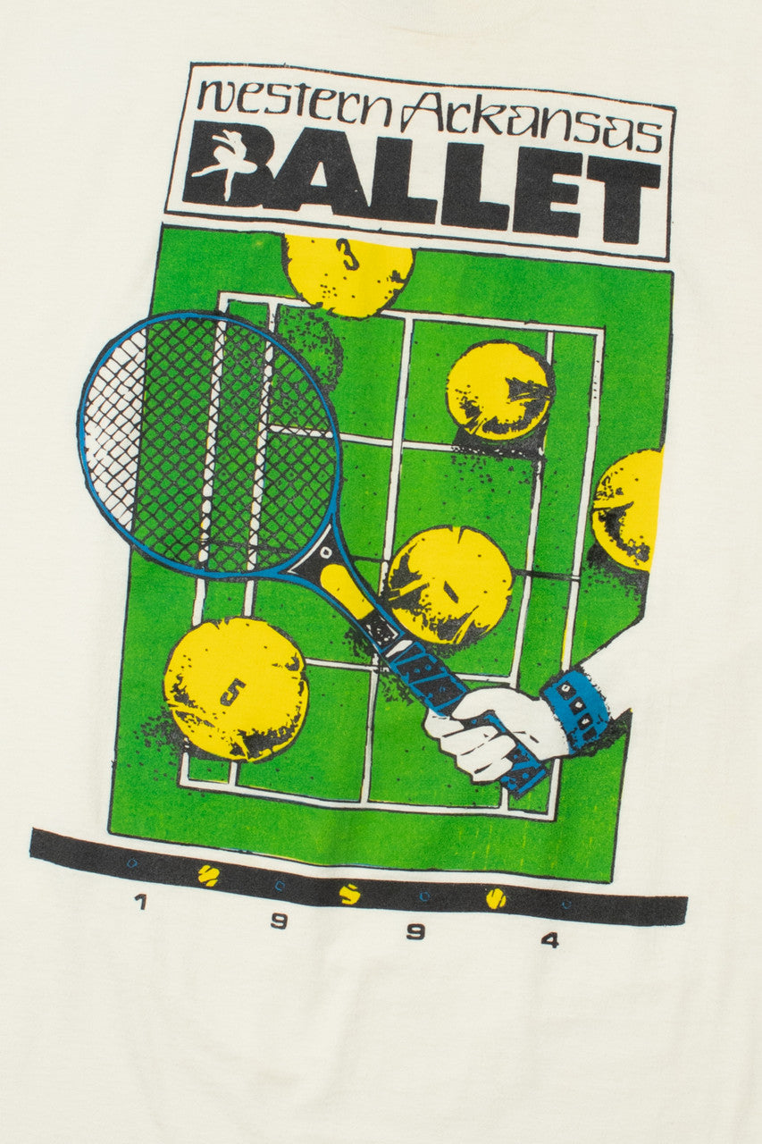 Vintage 1994 Western Arkansas Ballet Tennis Print T-Shirt